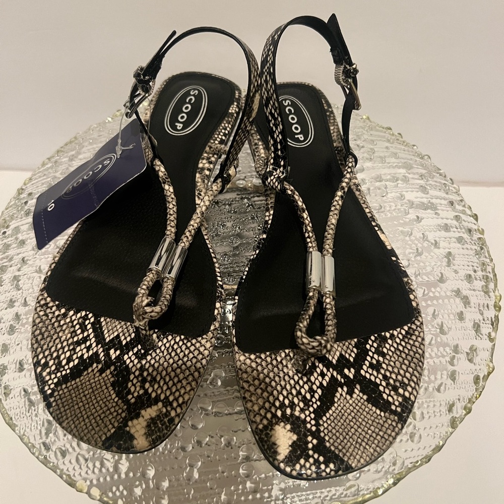 Scoop Black and Tan Snake Print Women's Sandals